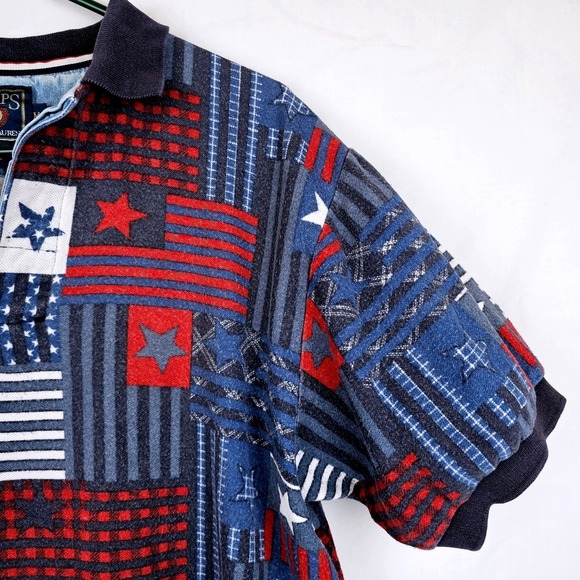 Chaps Ralph Lauren Patriotic Flag Star Patchwork Polo Shirt Men's Medium - Picture 2 of 10